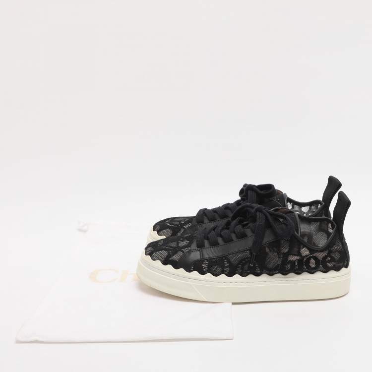 Pre Owned Chloé Lauren Size 39 Black Lace and Mesh Low Top Sneakers
