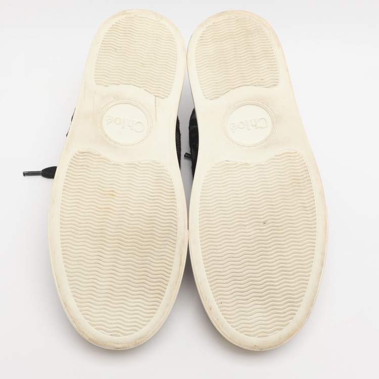 Pre Owned Chloé Lauren Size 39 Black Lace and Mesh Low Top Sneakers