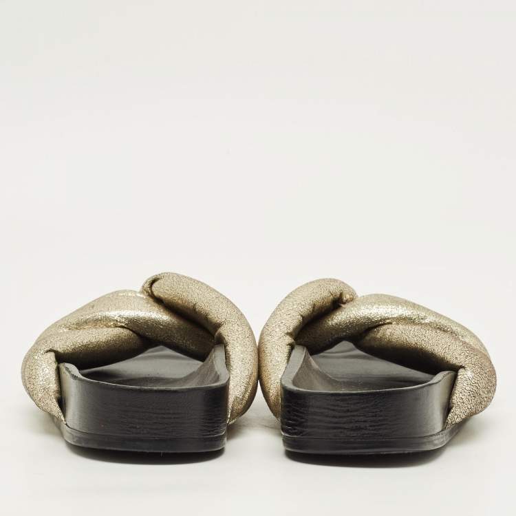 Pre Owned Chloe Size 41 Gold Leather Crisscross Flat Slides 