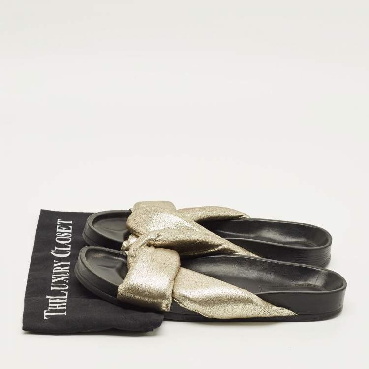 Pre Owned Chloe Size 41 Gold Leather Crisscross Flat Slides 