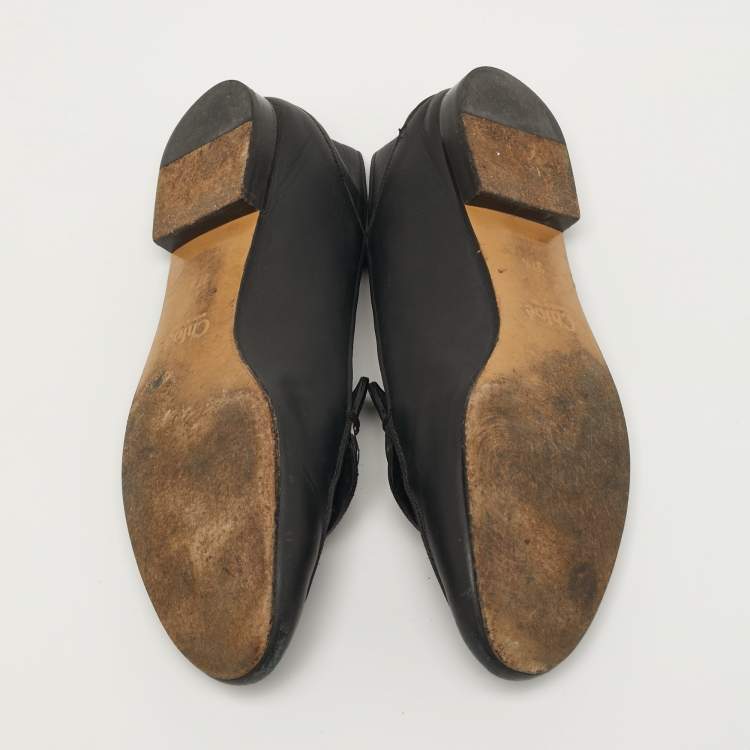 Pre Owned Chloe Chloe C Size 37.5 Black Leather C Logo Loafers