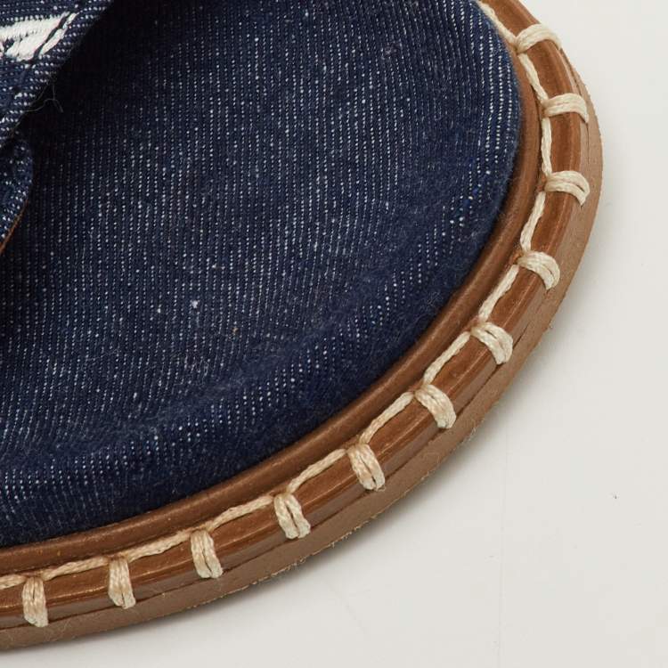 Pre Owned Chloe Rebecca Size 39 Navy Blue Embroidered Denim Slide Sandals