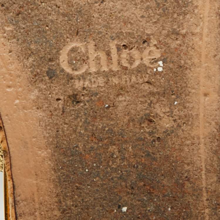 Pre Owned Chloe Size 37 Gold Foil Leather Cork Wedge Sandals