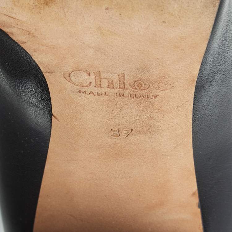 Pre Owned Chloe Lauren Scallop Size 37 Black Leather Block Heel Pumps