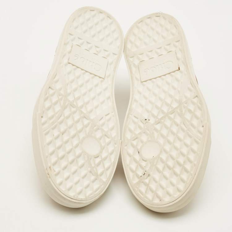 Pre Owned Chloe Susanna Size 37 Beige Leather Stud Embellished Slip On Sneakers