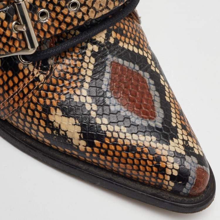 Pre Owned Chloe Rylee Size 38.5 Brown/Black Python Embossed Leather Ankle Length Boots