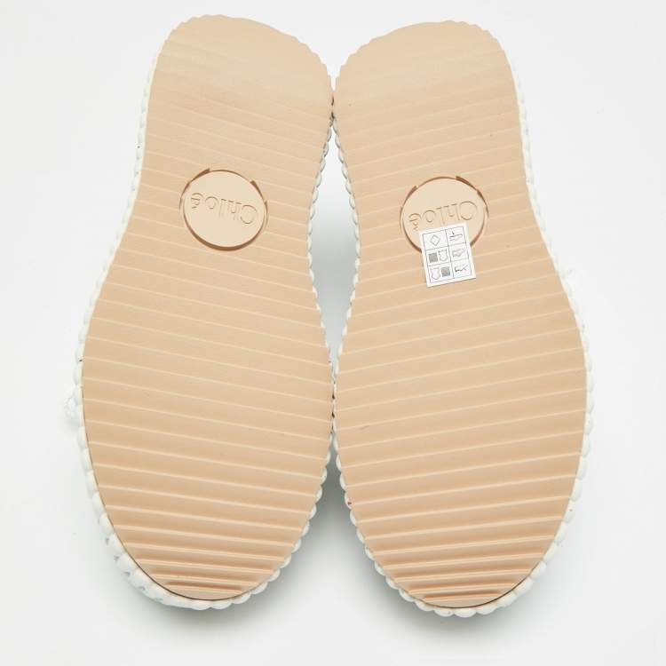 Pre Owned Chloe Nama Size 36 Blue/White Knit Fabric and Suede Wedge Sneakers