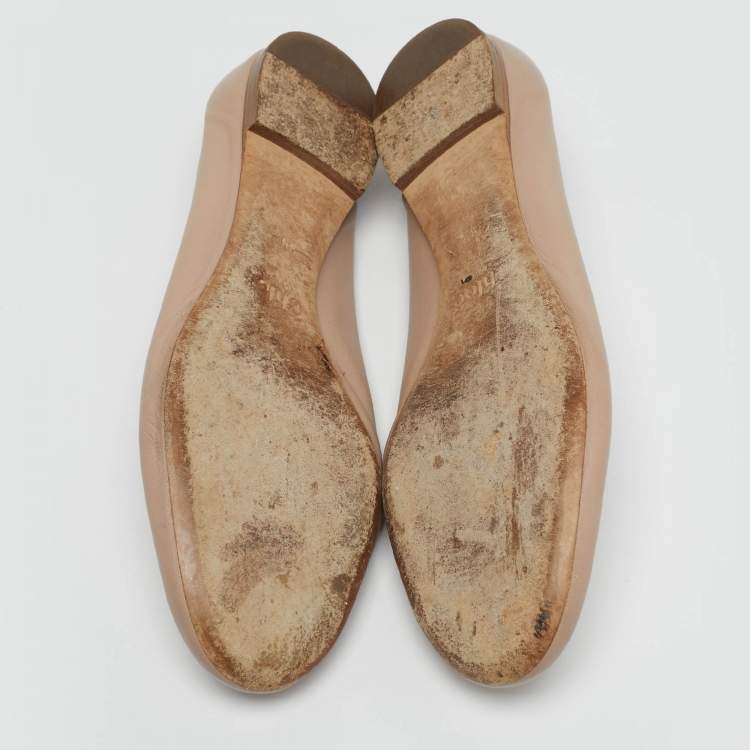 Pre Owned Chloe Lauren Scalloped Size 38.5 Beige Leather Ballet Flats