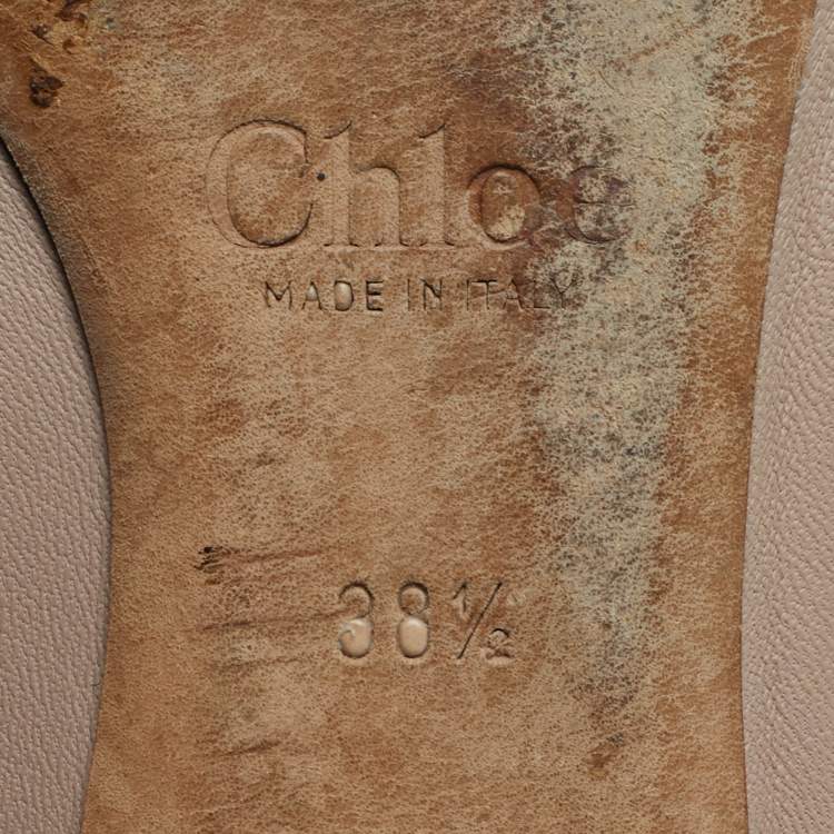 Pre Owned Chloe Lauren Scalloped Size 38.5 Beige Leather Ballet Flats
