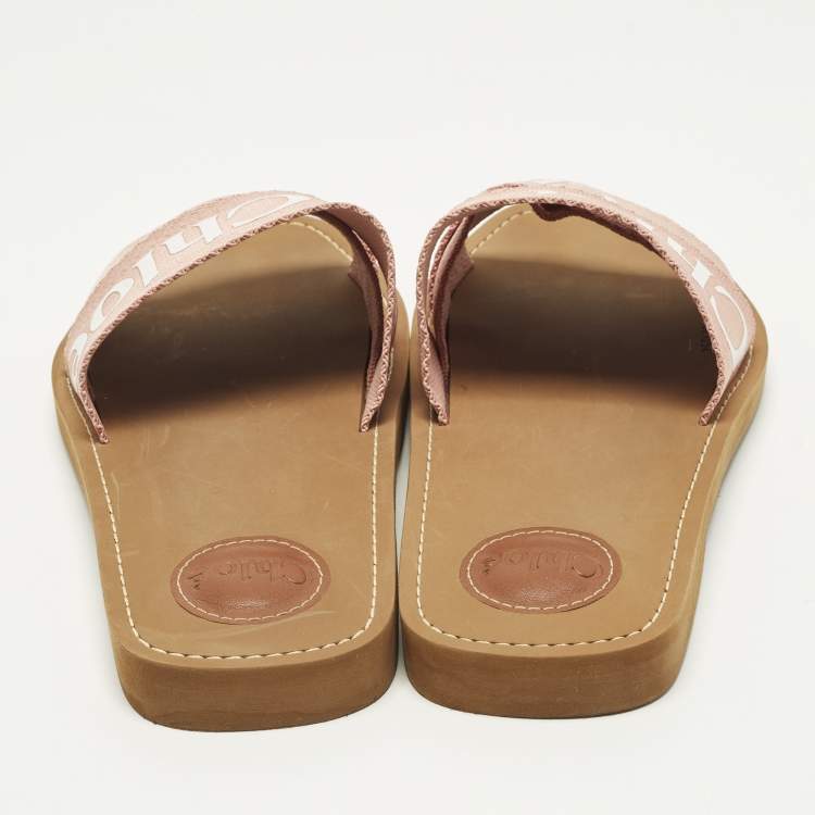 Pre Owned Chloe Woody Size 39 Pink Canvas Flat Slides 