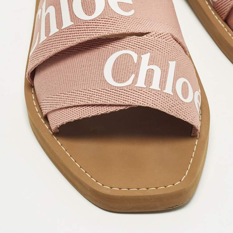 Pre Owned Chloe Woody Size 39 Pink Canvas Flat Slides 