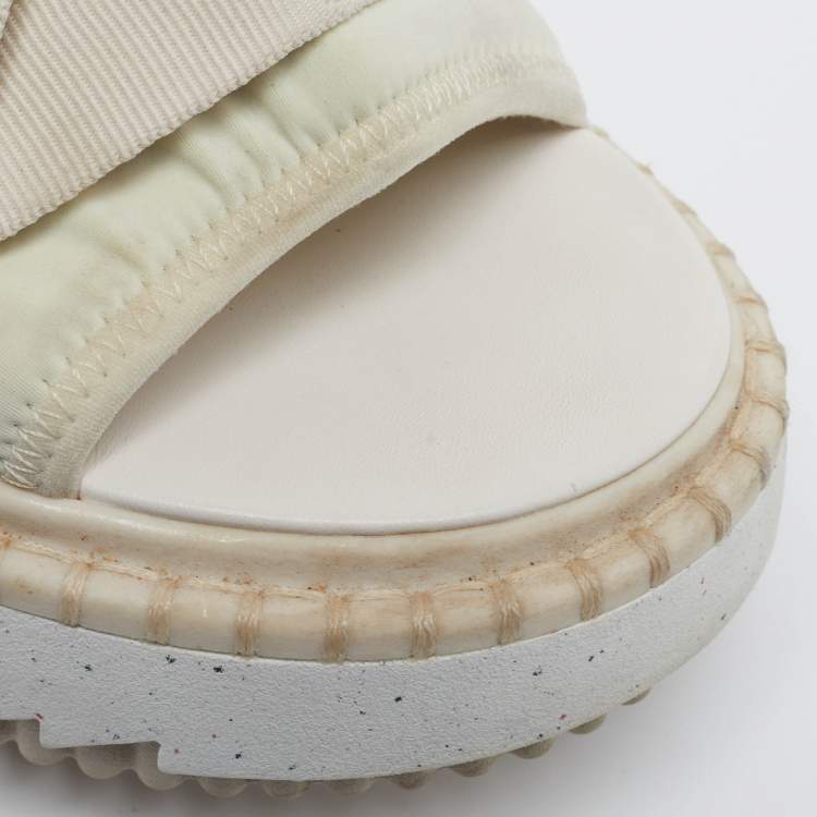 Pre Owned Chloe Lilli Size 39 White Fabric Platform Slingback Sandals