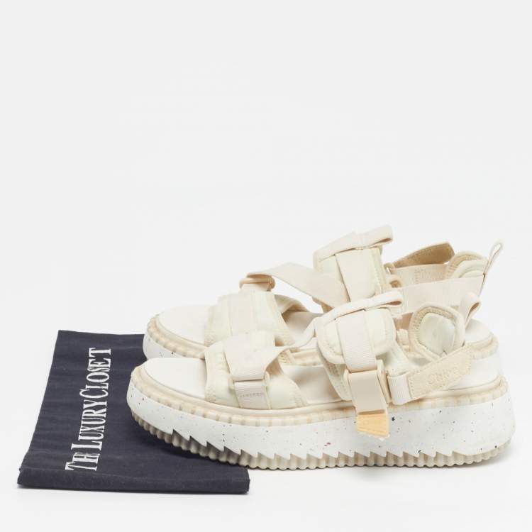 Pre Owned Chloe Lilli Size 39 White Fabric Platform Slingback Sandals