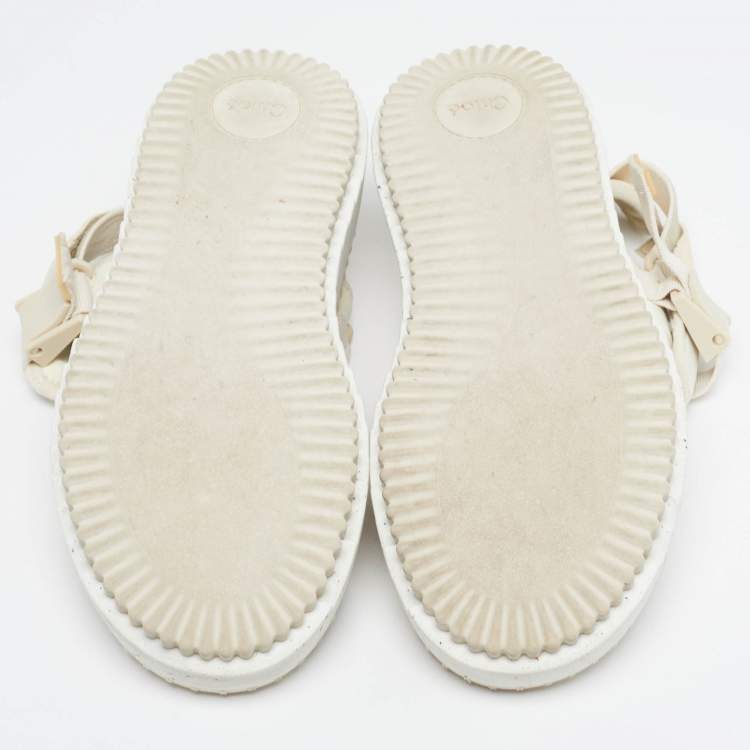 Pre Owned Chloe Lilli Size 39 White Fabric Platform Slingback Sandals