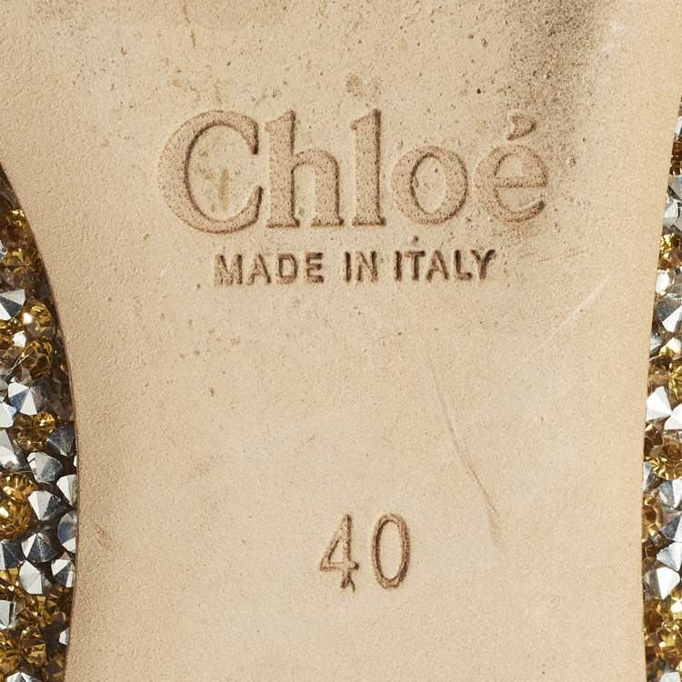 Pre Owned Chloe Size 40 Gold/Silver Glitter and Leather Ankle Strap Ballet Flats