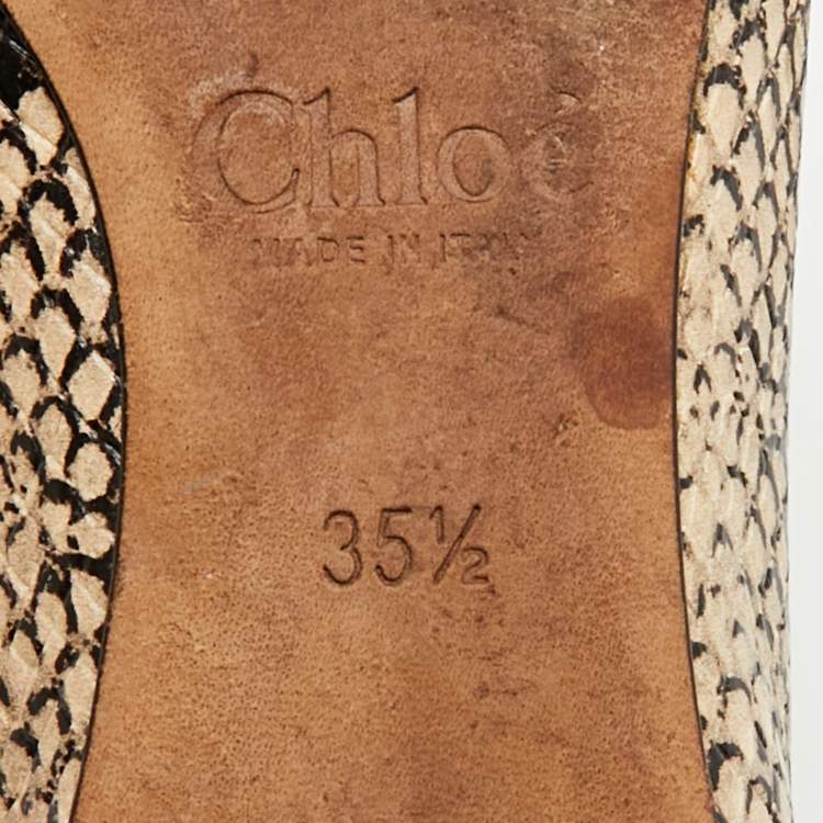 Pre Owned Chloé Lauren Scalloped  Size 35.5 Beige/Biege Python Embossed Leather Ballet Flats