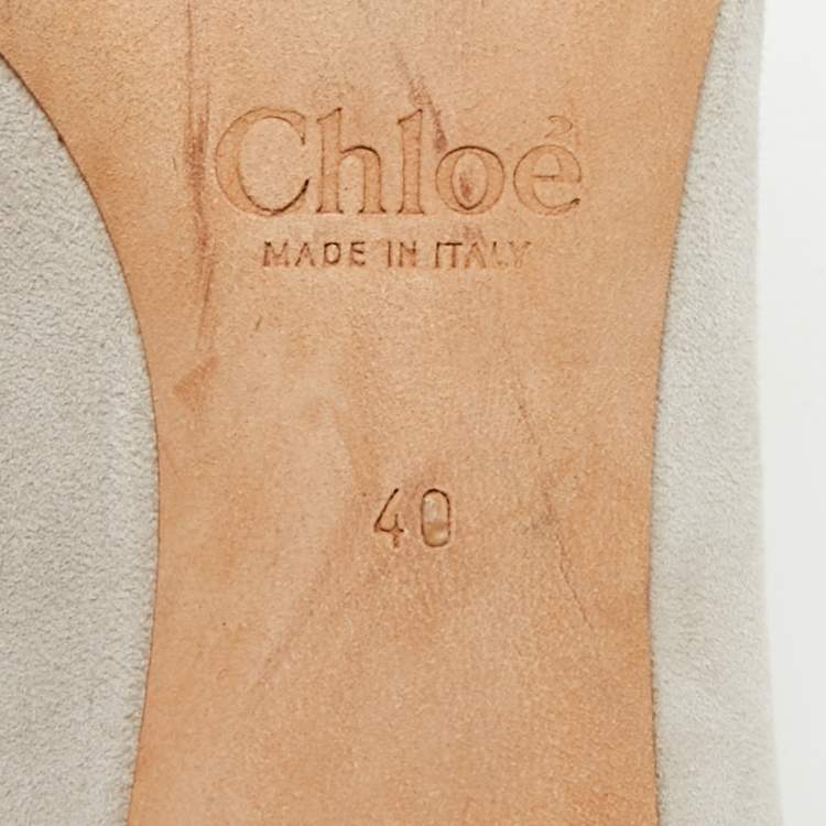 Pre Owned Chloe Laurena Scalloped Size 40 Light Grey Suede Block Heel Pumps