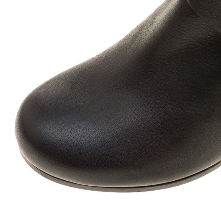 مملوكة مسبقًا Chloe Black Leather Mid-Calf Buckle Boots Size 37