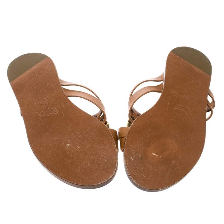 Pre Owned Chloe Brown Leather Rony Crisscross Flat Sandals Size 37