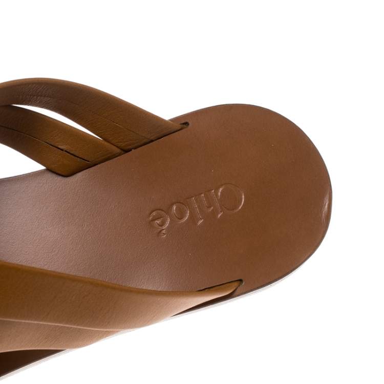 Pre Owned Chloe Brown Leather Rony Crisscross Flat Sandals Size 37
