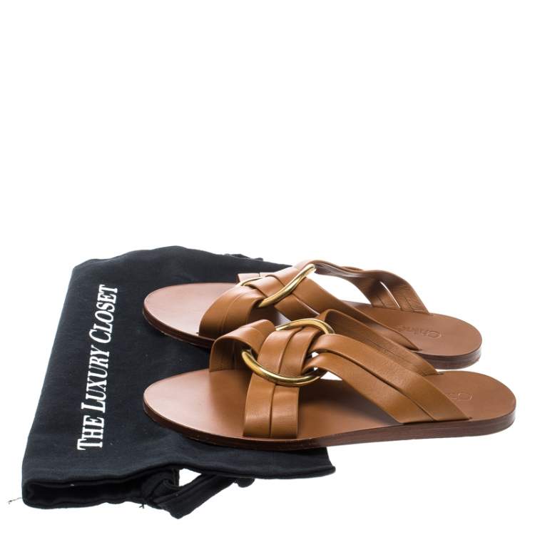 Pre Owned Chloe Brown Leather Rony Crisscross Flat Sandals Size 37