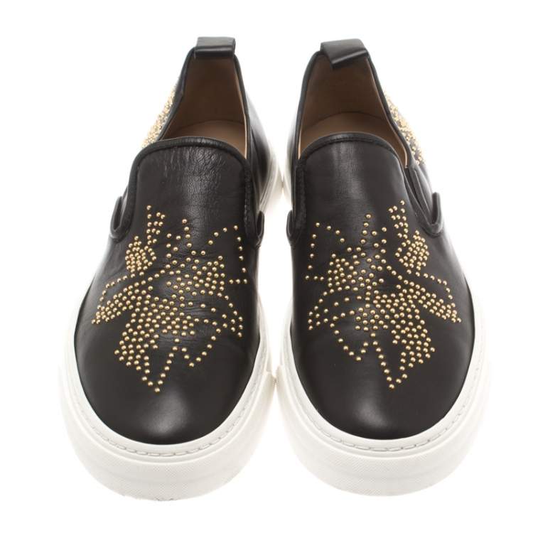 Pre Owned Chloe Black Leather Stud Embellished Susanna Slip On Sneakers Size 40