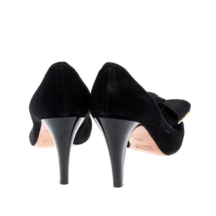 Pre Owned Chloé Black Suede Bow Pumps Size 39.5