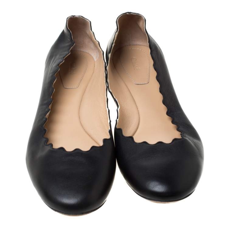 Pre Owned Chloe Black Leather Ballet Flats Size 36.5