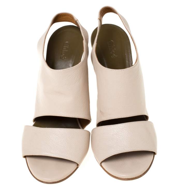 Pre Owned Chloe Beige Leather Eliza Wedge Slingback Sandals Size 39.5
