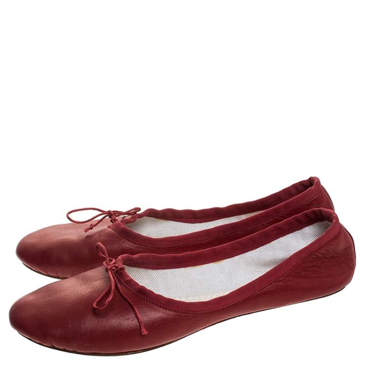 Pre Owned  Chloé Red Leather Bow Ballet Flats Size 38.5