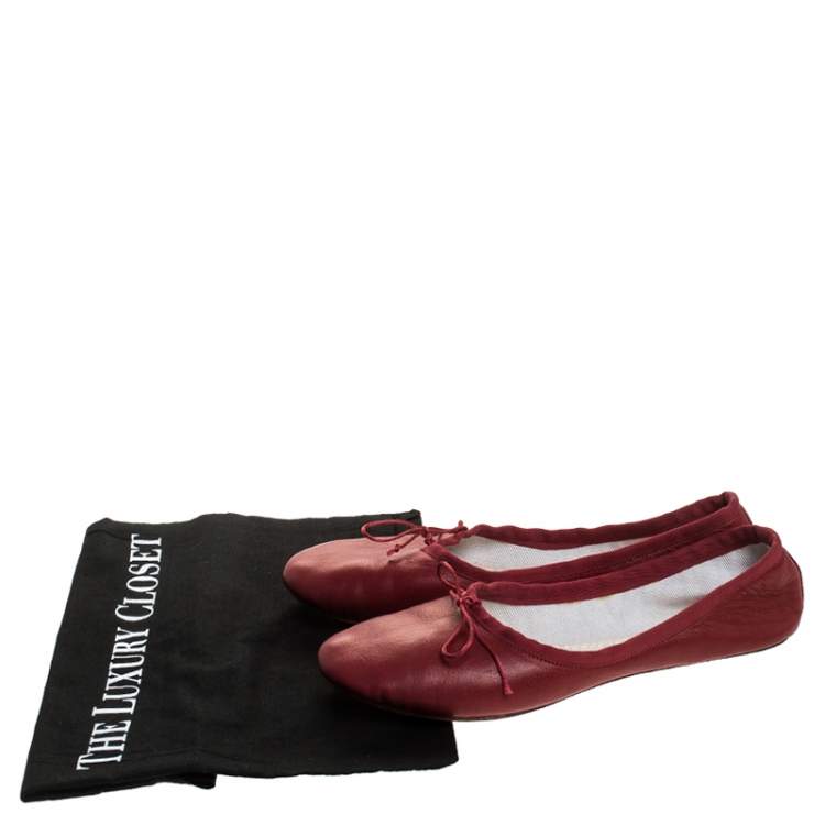 Pre Owned  Chloé Red Leather Bow Ballet Flats Size 38.5