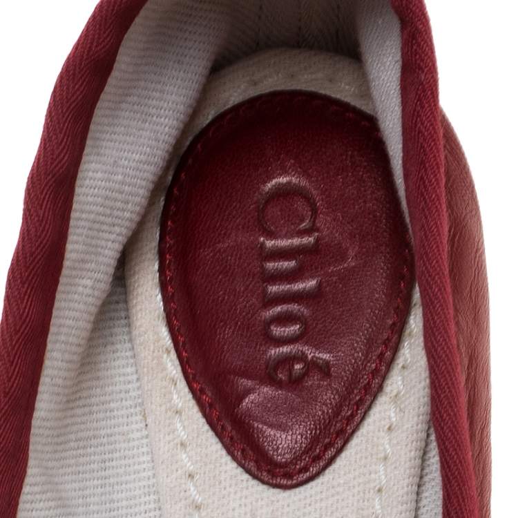 Pre Owned  Chloé Red Leather Bow Ballet Flats Size 38.5