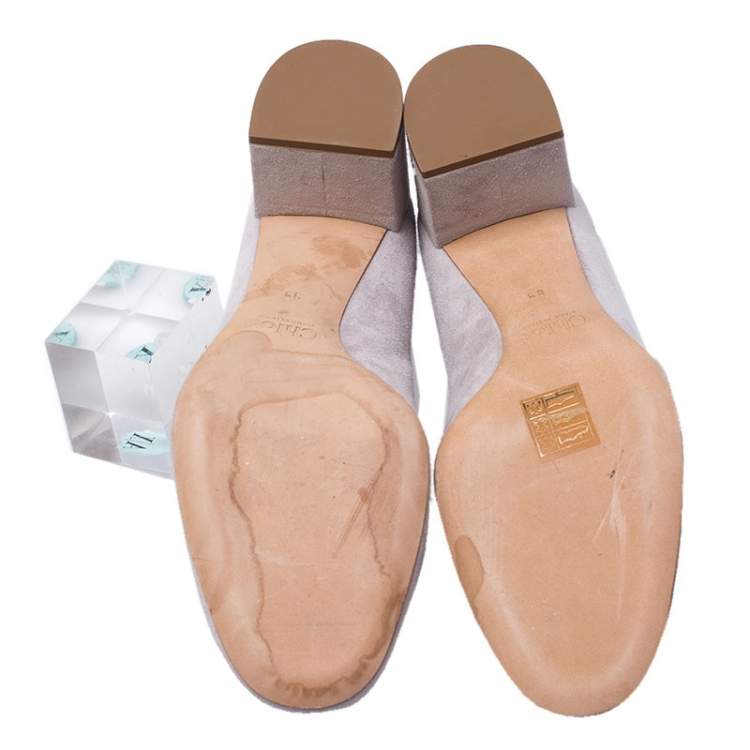 Pre Owned Chloe Light Grey Suede Lauren Scallop Trim Block Heel Pumps Size 39