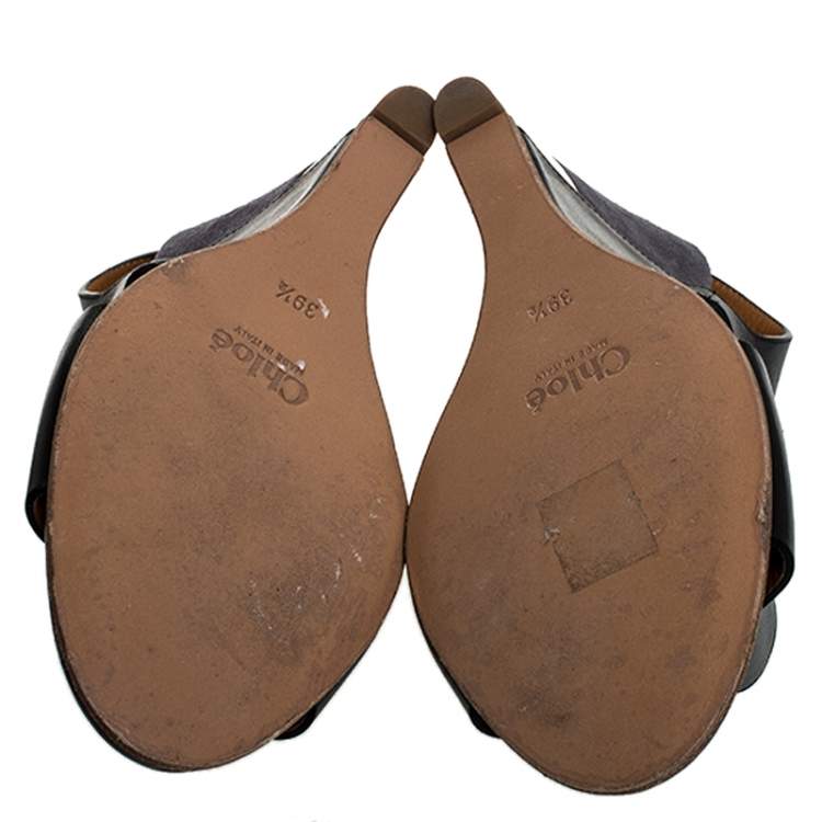 Pre Owned Chloe Black Leather Eliza Wedge Slingback Sandals Size 39.5