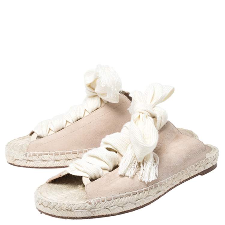 Pre Owned Chloe Pink Suede Harper Lace Up Flat Espadrille Slides Size 38