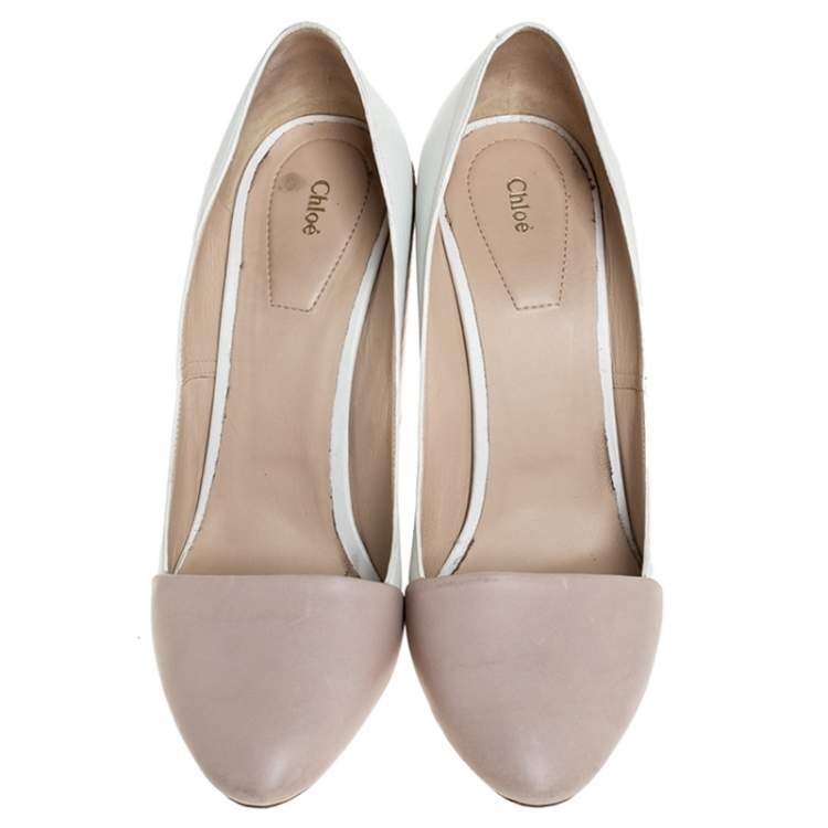 Pre Owned Chloe Two Tone Leather Wooden Block Heel Pumps Size 40