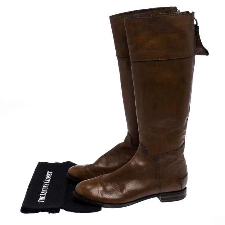 Pre Owned Chloe Brown Leather Knee Length Flat Boots Size 42