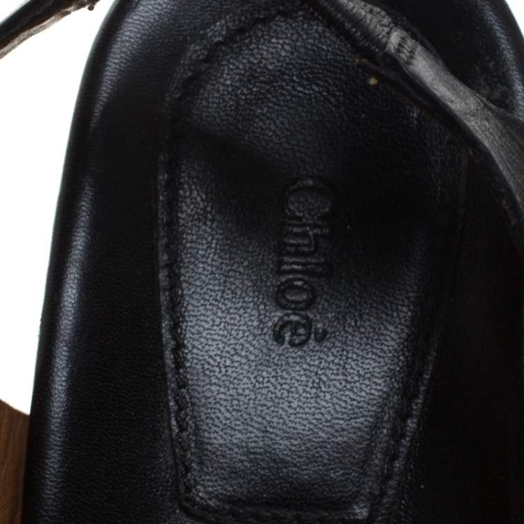 Pre Owned Chloe Black Leather Fringes Block Heel Sandals Size 39.5