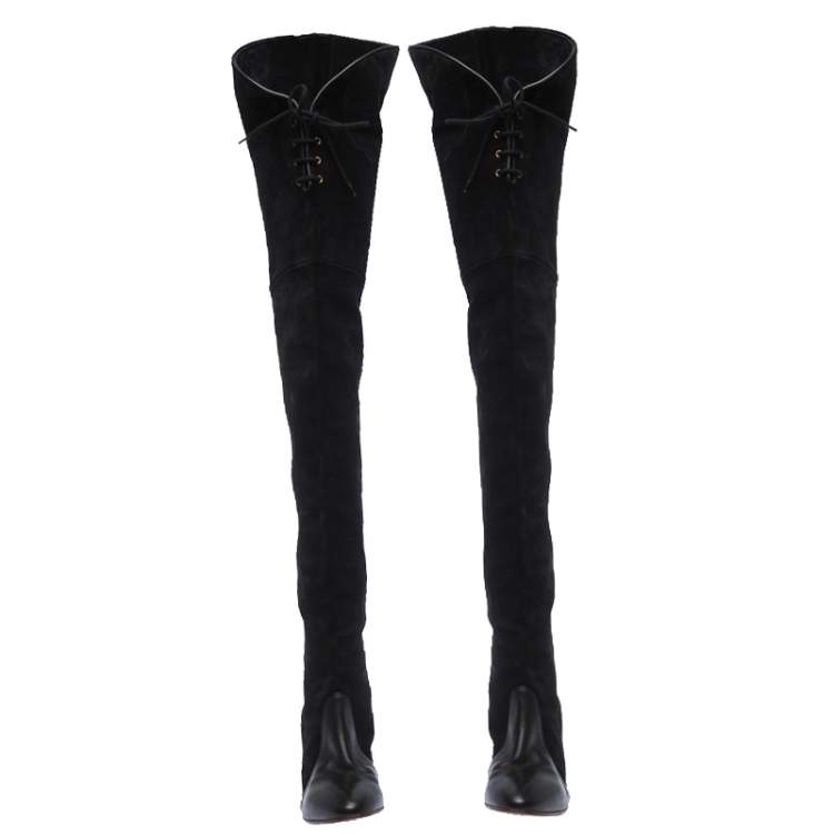 مملوكة مسبقًا Chloe Black Suede Leather Thigh Length Boots Size 39