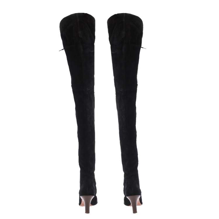 مملوكة مسبقًا Chloe Black Suede Leather Thigh Length Boots Size 39