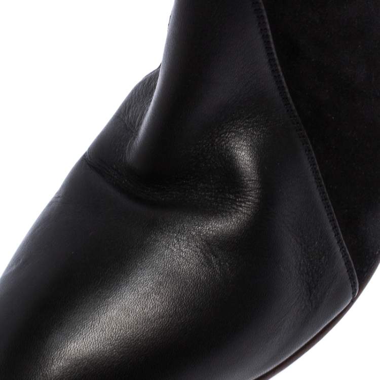 مملوكة مسبقًا Chloe Black Suede Leather Thigh Length Boots Size 39