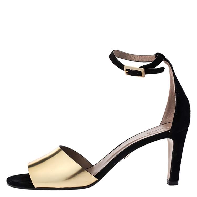 Pre Owned Chloe Metallic Gold Leather and Suede Ankle Strap Sandals Size 39
