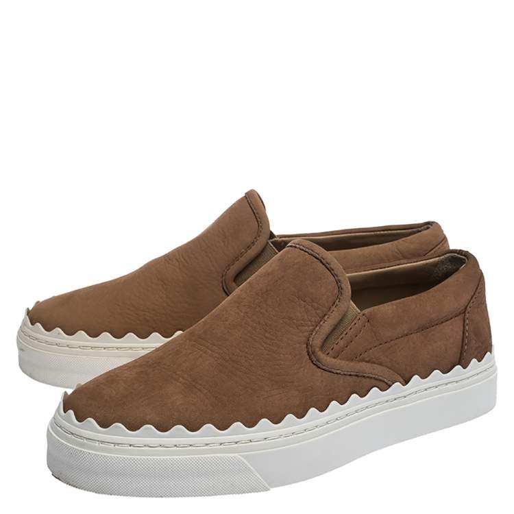مملوكة مسبقًا Chloe Brown Leather Slip On Sneakers Size 35