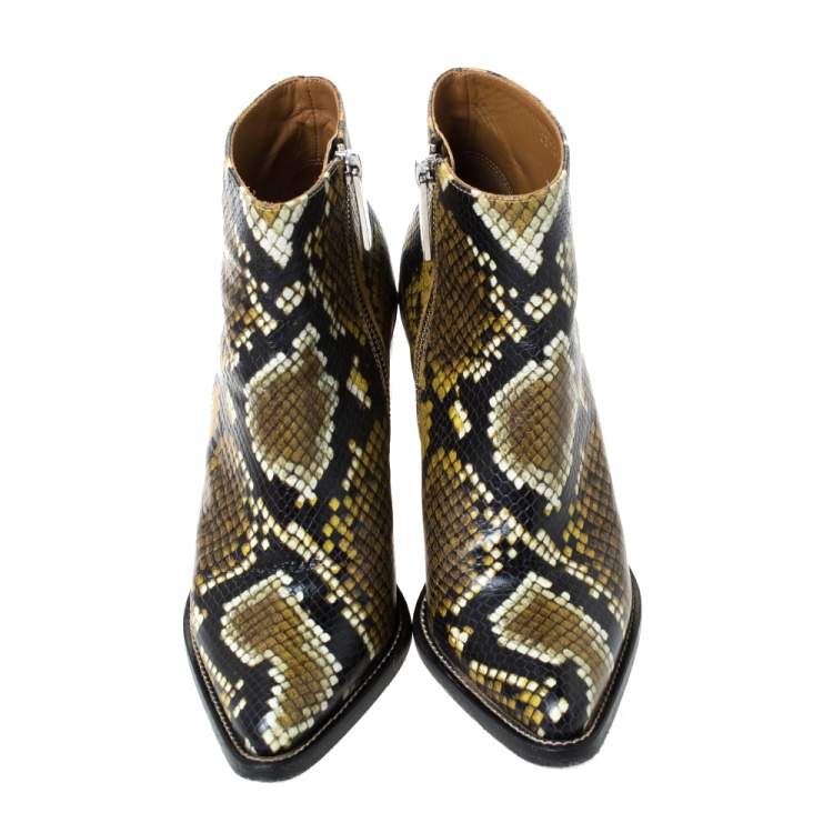 مملوكة مسبقًا Chloe Multicolor Snake Print Leather Ankle Boots Size 38