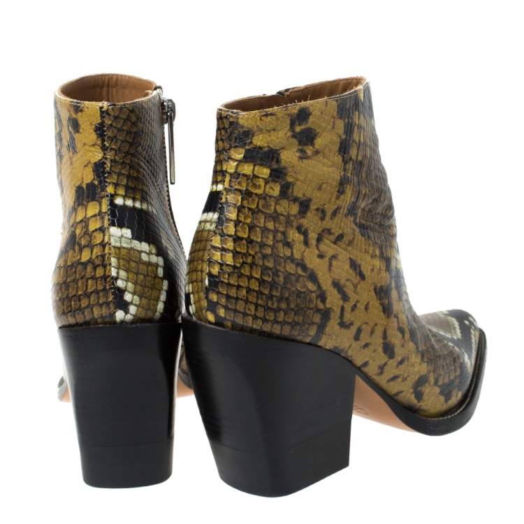 مملوكة مسبقًا Chloe Multicolor Snake Print Leather Ankle Boots Size 38