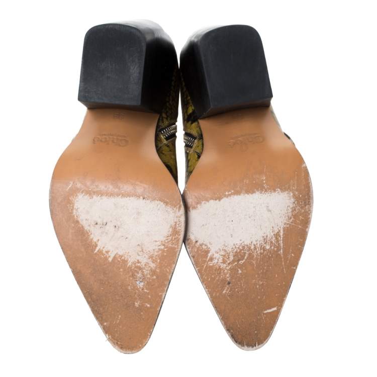 مملوكة مسبقًا Chloe Multicolor Snake Print Leather Ankle Boots Size 38