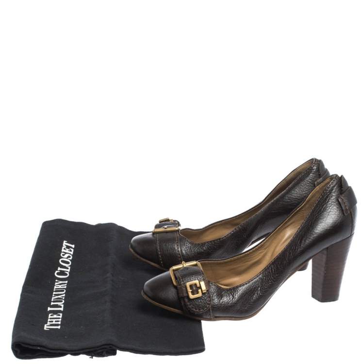Pre Owned Chloe Brown Leather Buckle Detail Pumps Size 37