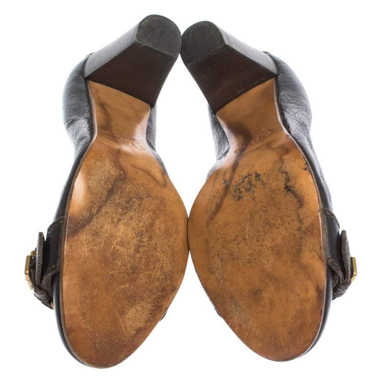 Pre Owned Chloe Brown Leather Buckle Detail Pumps Size 37