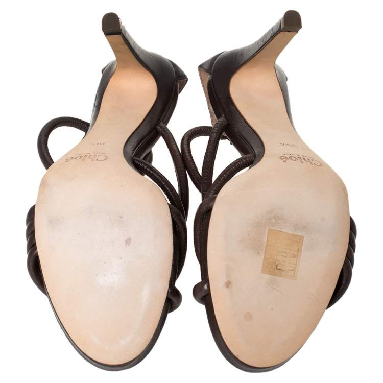 Pre Owned Chloe Brown Leather Strappy Ankle Strap Sandals Size 39.5