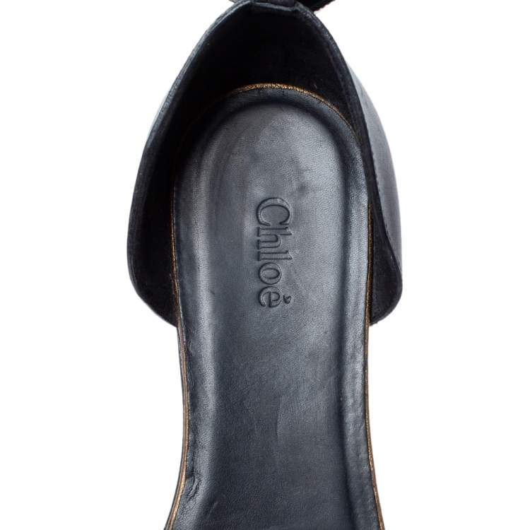 Pre Owned Chloe Black/Brown Leather Ankle Cuff Flat Sandals Size 40